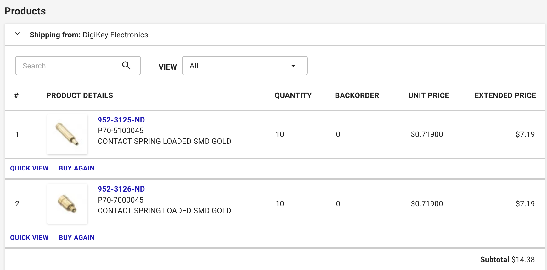 DigiKey prices for pogo pins